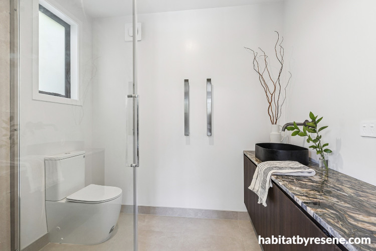 Modern white bathroom painted in Resene White Pointer