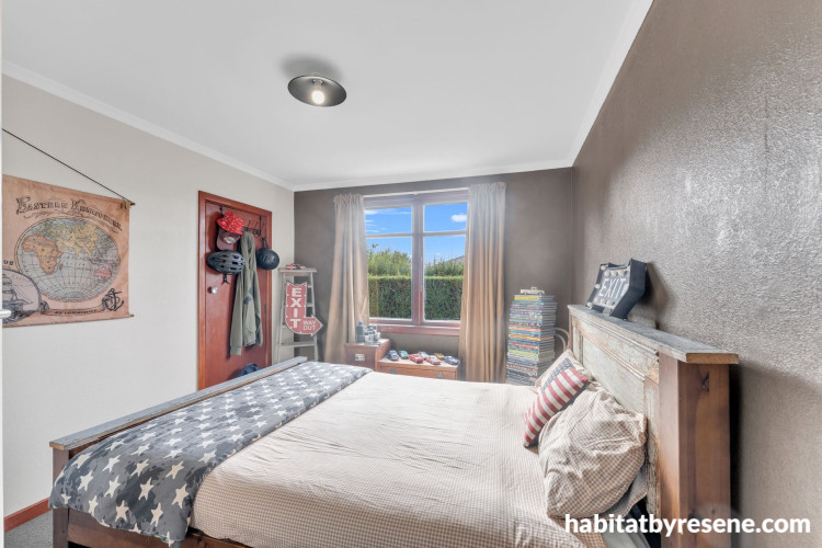 Neutral bedroom featuring Resene Armadillo and Pearl