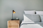 Bedroom, grey bedroom, bedroom featuring Resene Helix