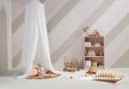 Neutral kid's bedroom, child's bedroom featuring painted wall stripes