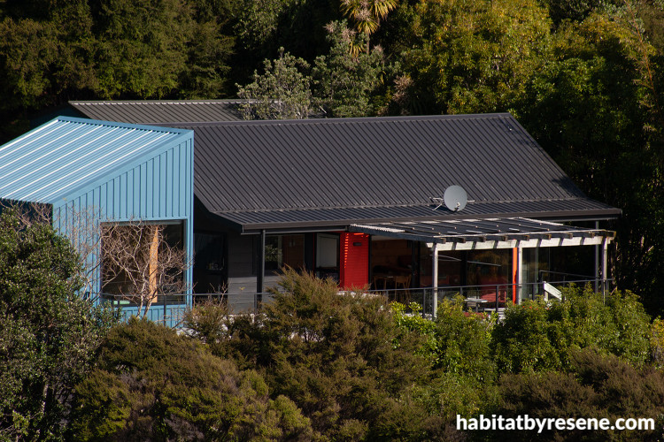 House exterior featuring Resene All Black and Resene Clockwork Orange