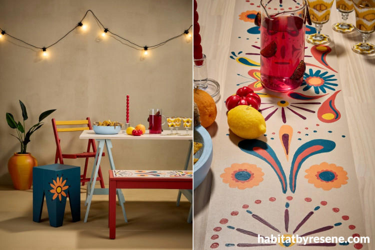 outdoor dining with fiesta art