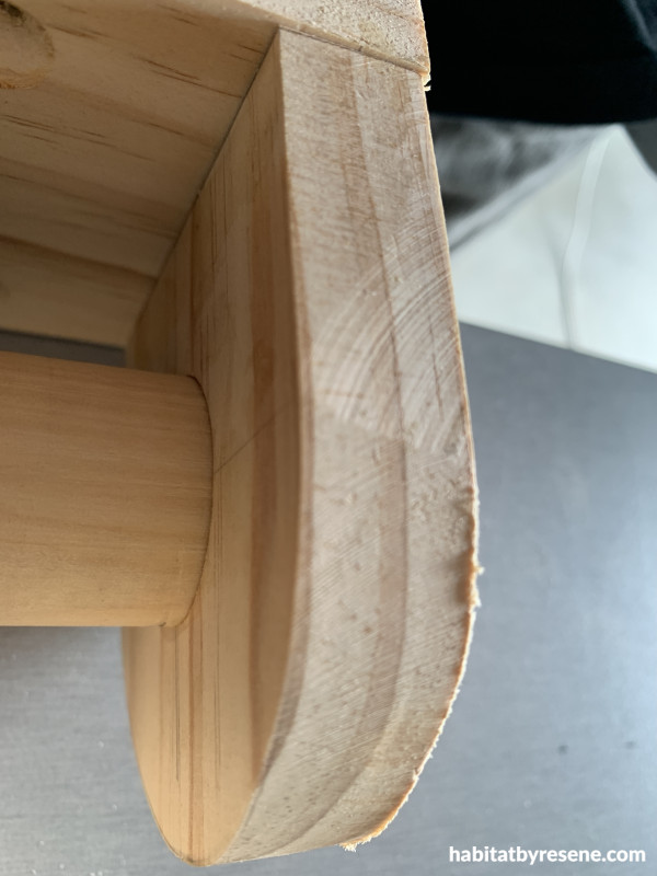 Wood with a rounded edge joined to the dowel and back board