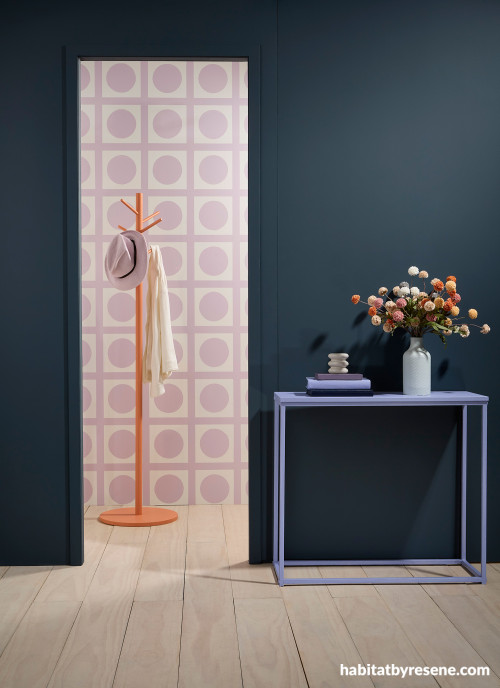 Entranceway featuring deep blue Resene Coast