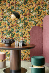 Living room, living room with floral wallpaper, living room with statement wallpaper