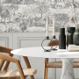 Dining area with wallpaper and wainscoating