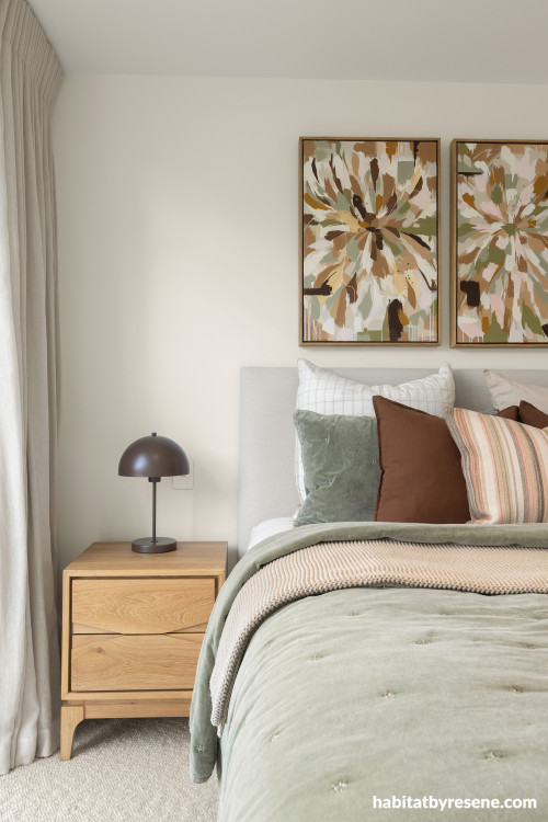 Bedroom featuring walls in Resene Half Wan White