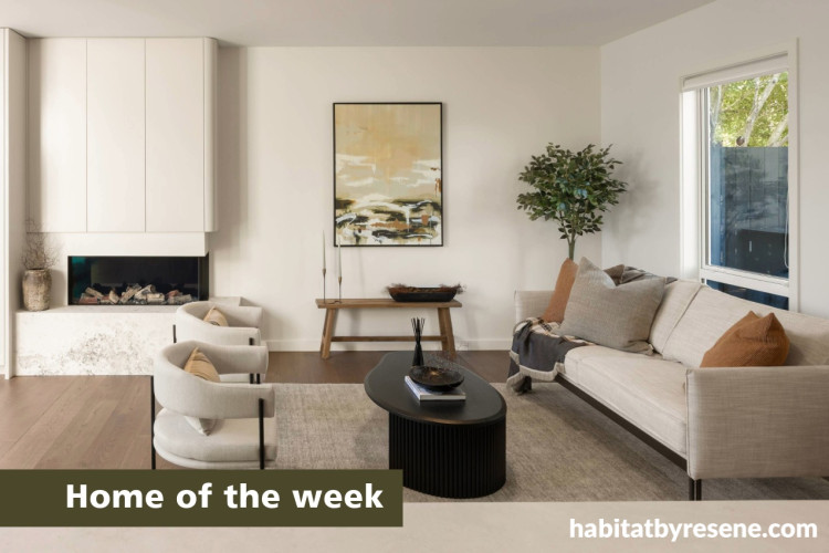 Neutral lounge with walls in Resene Half Wan White