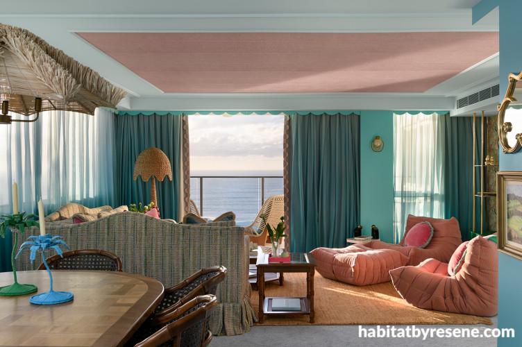 Living room featuring Resene Aqua and Resene Awash