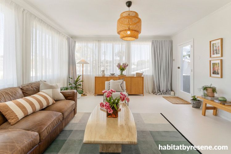 Living room walls painted in Resene Wan White