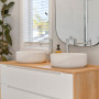 Bathroom featuring walls in soft icy blue
