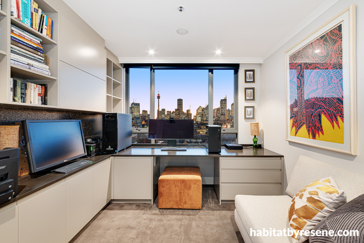 Study featuring custom-built cabinetry 