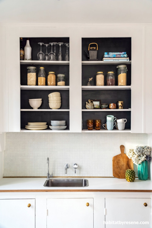 Kitchen, neutral kitchen, white kitchen, kitchen featuring Resene Double Foundry