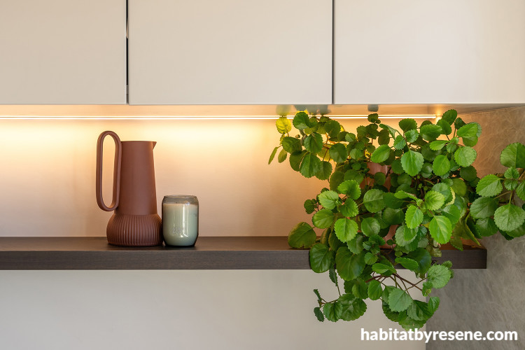 Kitchen cabinets painted in earthy neutral Resene Truffle