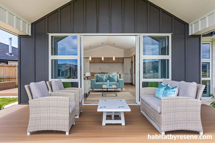 House exterior featuring cladding painted in Resene Lumbersider in Resene Ironsand