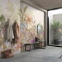 Entranceway featuring a nature mural-inspired wallpaper