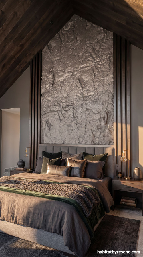 Bedroom featuring statement wallpaper