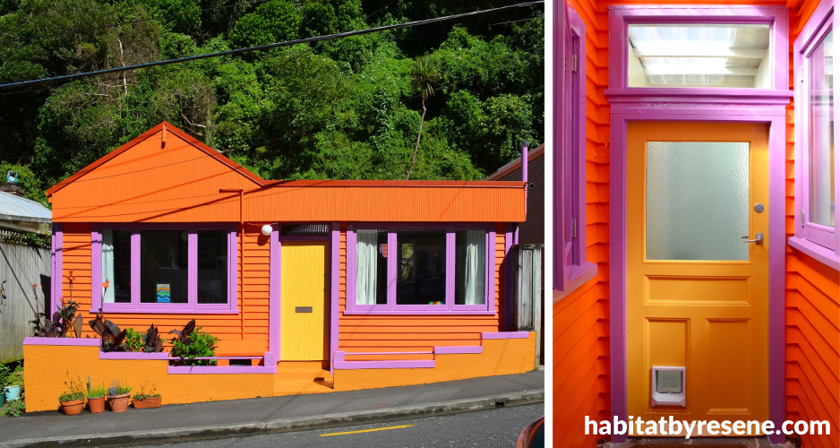 Bright orange Resene Tangerine house featuring colourful accents