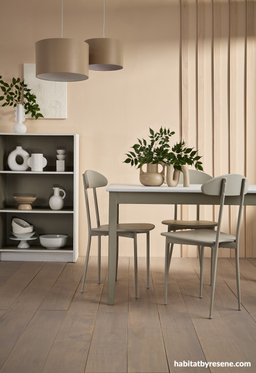 A soft pink dining room