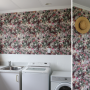 Laundry, laundry featuring floral wallpaper, laundry featuring Resene floral wallpaper
