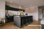 Kitchen, black and white kitchen, black and white kitchen featuring Resene Soothe