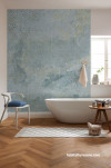 Bathroom featuring blue Resene wallpaper