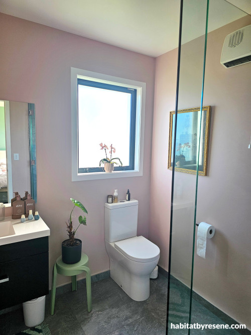 Bathroom with soft pink walls