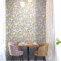 Dining room featuring subtle fruit-floral Resene wallpaper