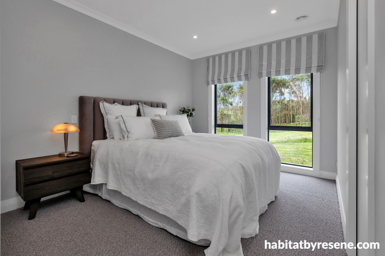 Bedroom painted in cool neutral tones