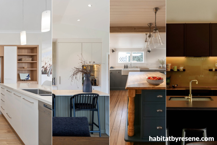 Kitchens featuring various Resene colours
