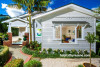 bungalow, exterior, white paint, garden, house entrance, warm white