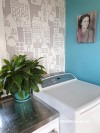 laundry, blue laundry, feature wallpaper, resene wallpaper, resene dauntless, blue interior