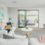 white living room, white lounge, white lounge with pops of blue, neutral lounge, Resene
