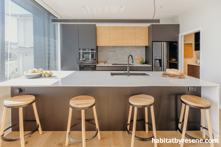 Kitchen inspiration, scandal kitchen, charcoal kitchen, wooden kitchen inspo, Resene