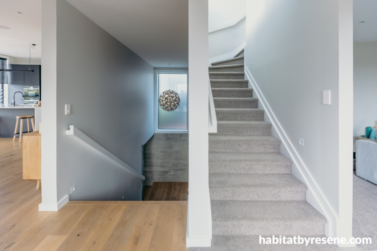 neutral stair well, white stair well, stairs inspiration, Resene