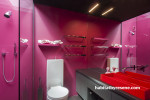 bathroom, ensuite, pink bathroom, bright bathroom, pink ensuite, colourful bathroom 