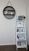 white, bedroom, ladder decor, resene black white