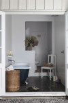 bathroom, clawfoot bath, white bathroom, neutrals, blue bath, freestanding bath 