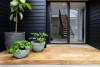 black exterior, resene black, resene alabaster, white walls, scandi design, entrance