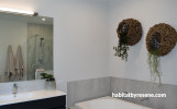 bathroom, main bathroom, neutral bathroom, white bathroom, grey bathroom tiles, resene white pointer