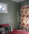 bedroom, guest bedroom, green bedroom, olive green, green walls, green and red 