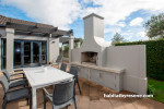 exterior, white, pergola, resene bokara grey, resene double truffle