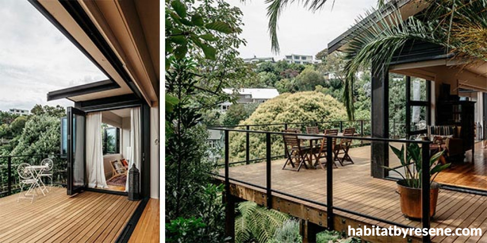 house exterior, stained deck, black house, black exterior, indoor outdoor flow, resene stain