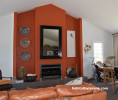 living room inspiration, feature wall ideas, orange feature wall, orange interior ideas, resene