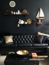 lounge, living room, black, art deco, feature wall, paint ideas