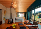 timber ceiling, timber floors, holiday cabin, feature wall, living room, lounge 