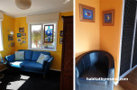 yellow lounge, tv room, yellow tv room, yellow interior, resene bright spark, yellow feature wall