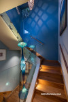 blue staircase, blue hall, resene endeavour, glass balustrades