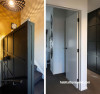 entranceway, stairwell, black and white, black entranceway, batten walls, resene double cod grey 