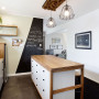 kitchen, blackboard paint, kitchen island, feature wall, green paint, custom ceiling rose